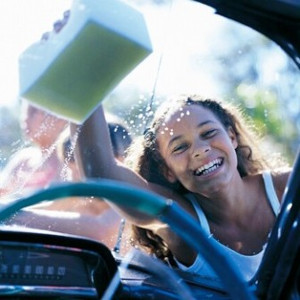 girl washing car